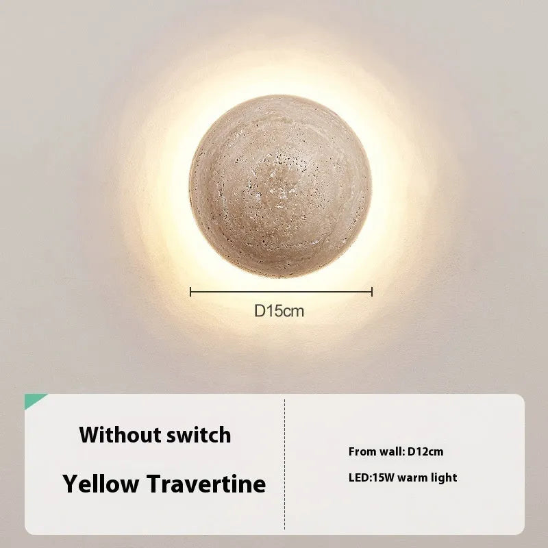 Yellow cave stone semicircle wall lamp with iron housing and pull switch