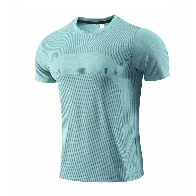 Man's short-sleeved sports t-shirt in polyester spandex fabric for running and basketball