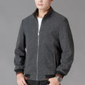 Men's autumn wool fleece jacket in sports style with long sleeves shown in grey colour