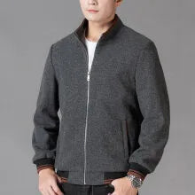 Men's autumn wool fleece jacket in sports style with long sleeves shown in grey colour