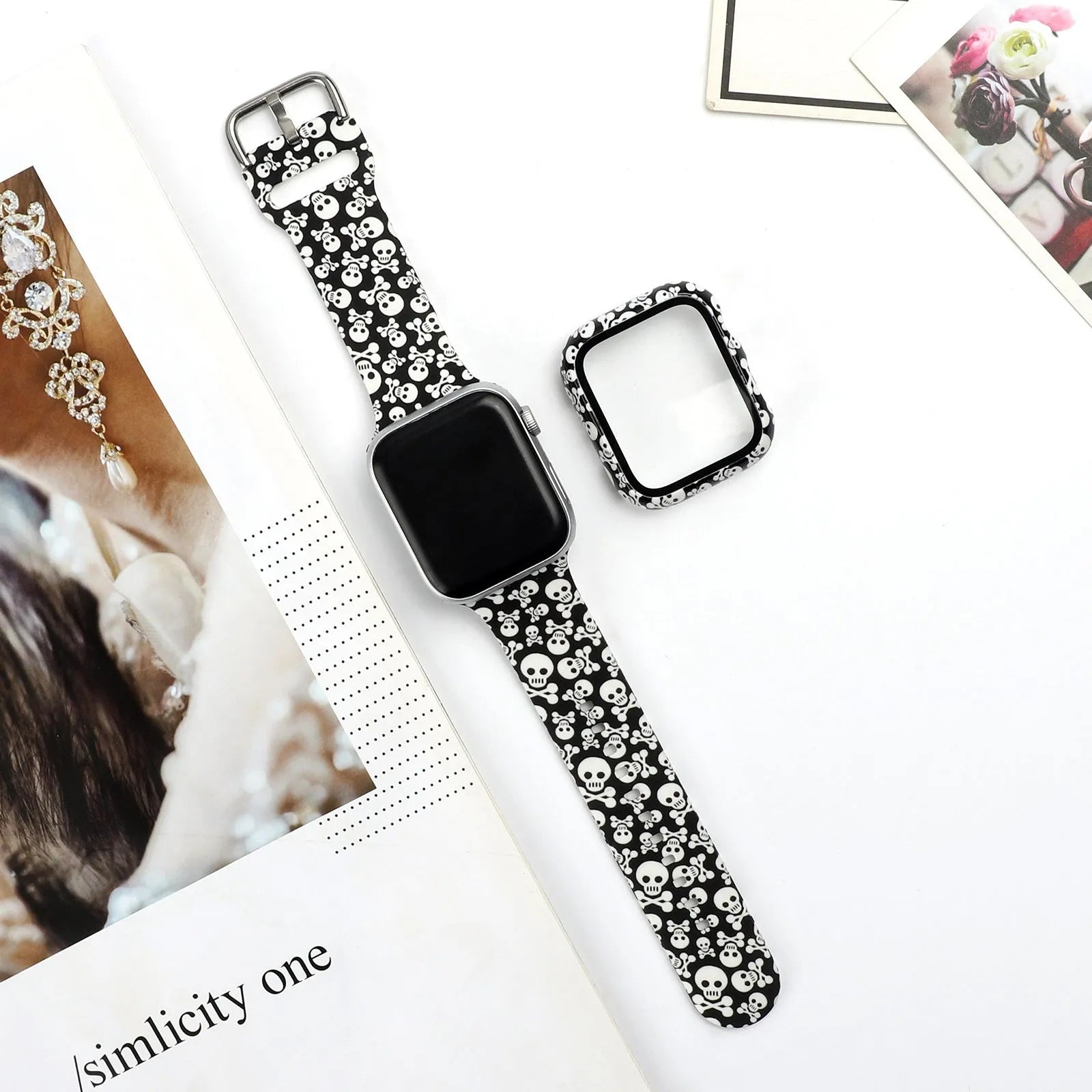 Printed silicone Apple Watch replacement strap in multiple sizes from 38mm to 44mm width