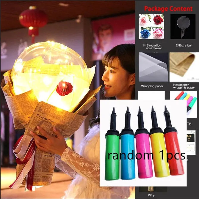 Transparent LED luminous DIY balloon rose bouquet with integrated lights for decoration.