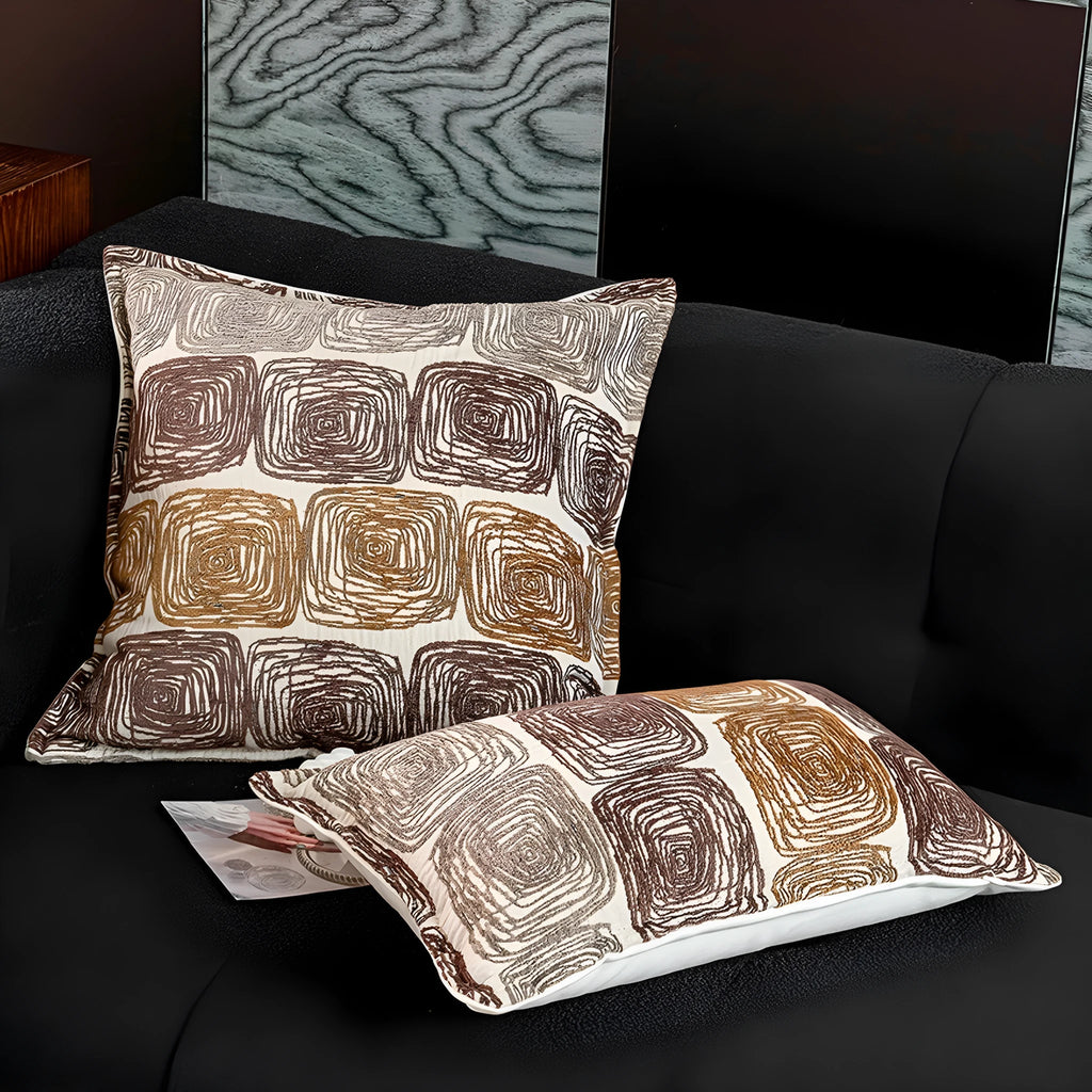 Cream and coffee abstract coil pattern pillow case in square and waist sizes