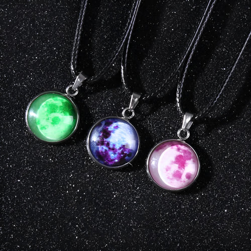 Christmas moon night sky luminous alloy pendant necklace with constellation design on adjustable chain