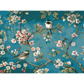 Hand-painted abstract digital oil painting of blue flowers and birds on linen canvas 40x50cm