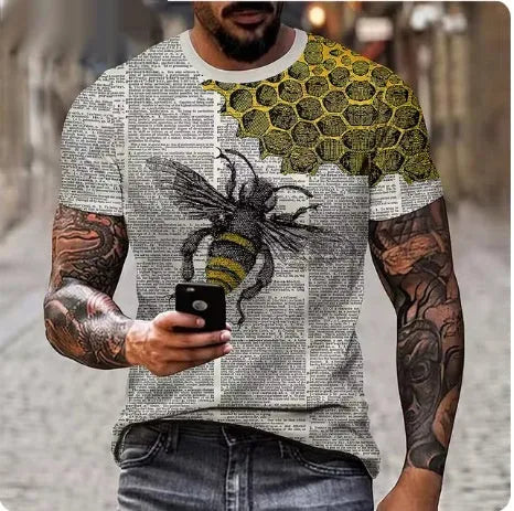 Men's grey t-shirt with 3D lion face printing on front
