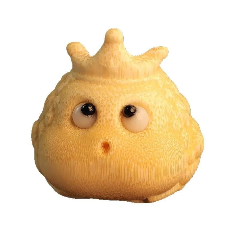 Solid bamboo hand carving of a cute crown princess toad ornament, 5.0 size.
