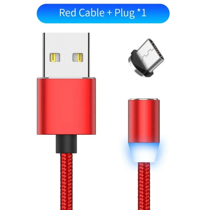 1 metre cotton braided magnetic charging cable with LED light and aluminium connectors