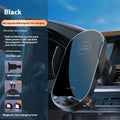 66W fast charging wireless car phone holder with electroplated finish, black, mounted on air vent with hook