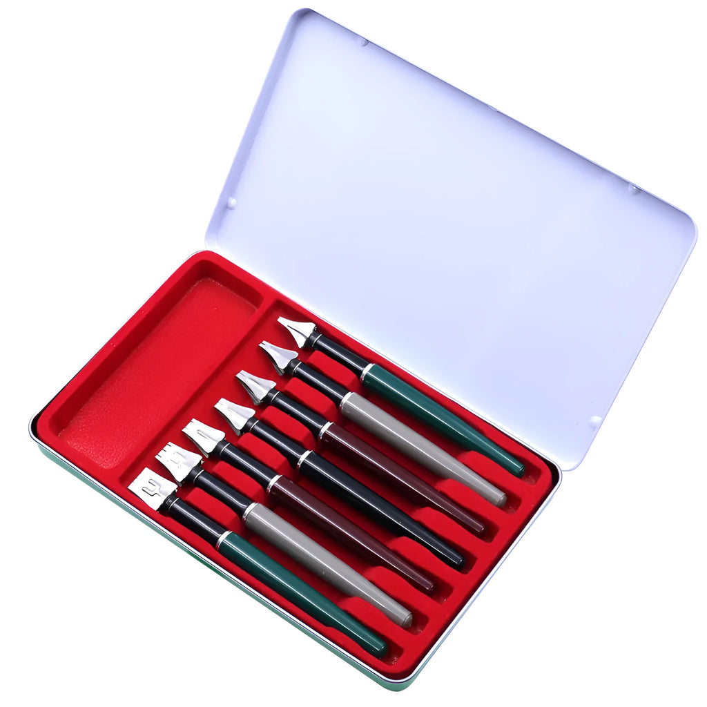 Right Point 7-piece calligraphy pen set with 2mm to 11mm stainless steel nibs in plastic metal holders