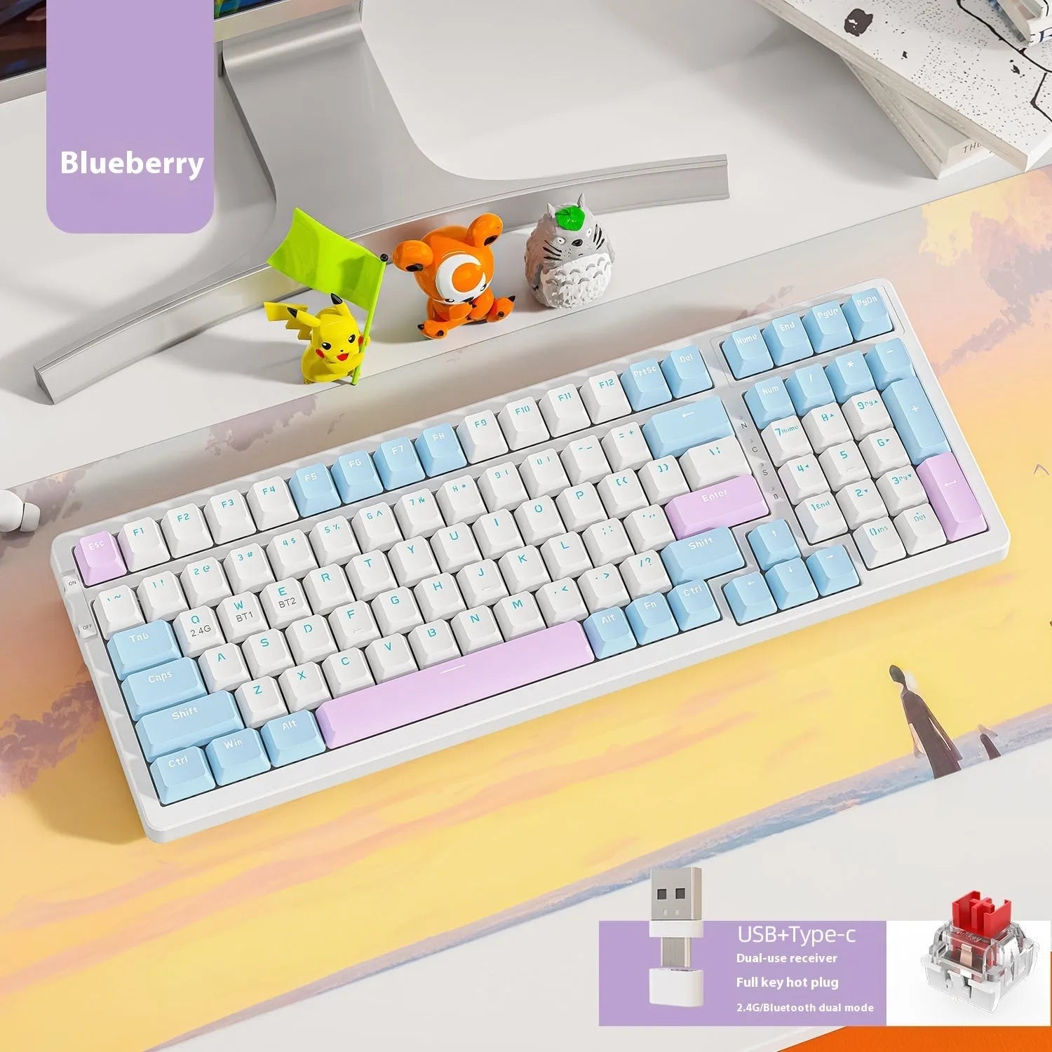 Free Wolf K96 Bluetooth dual-mode mechanical keyboard with red switches in four colour options