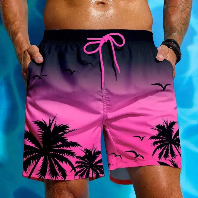Men's ethnic pattern swimming trunks in loose board shorts style with polyester fabric