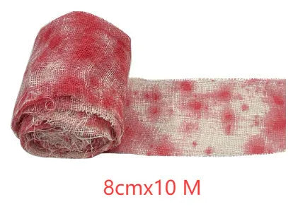 Halloween bloody cloth gauze bandage roll showing 8cm width and polyester material texture