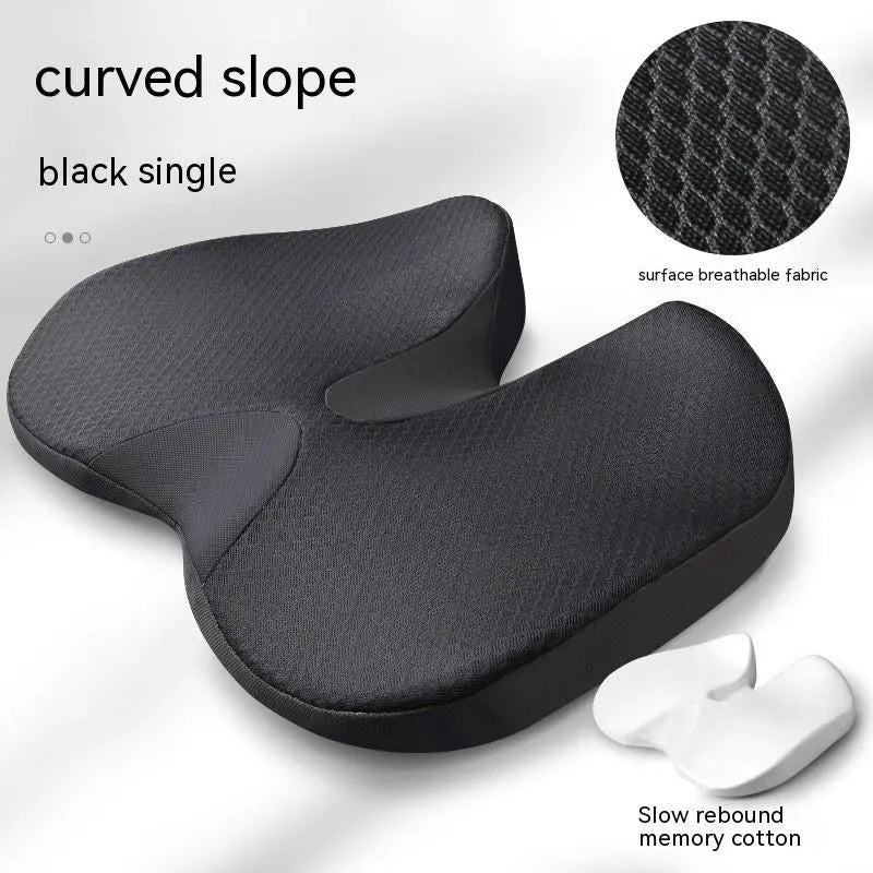 Curved memory foam seat cushion in beige for tailbone and back support