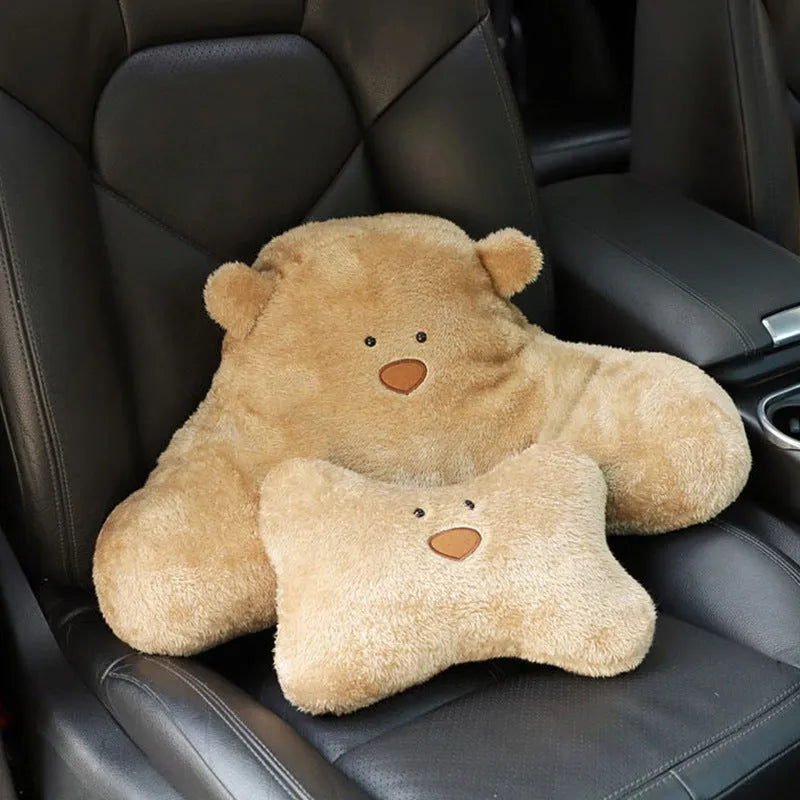 Plush Little Bear pattern vehicle head restraint with PP cotton filler in arm white bear colour
