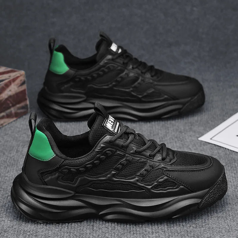 Men's white and black breathable mesh casual shoes with round toe in sizes 39 to 44
