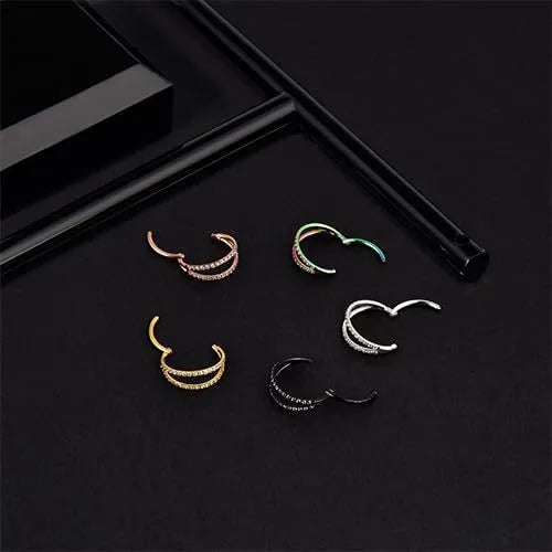 G23 titanium alloy lip and nose ring body jewellery in gold or steel colour finishes