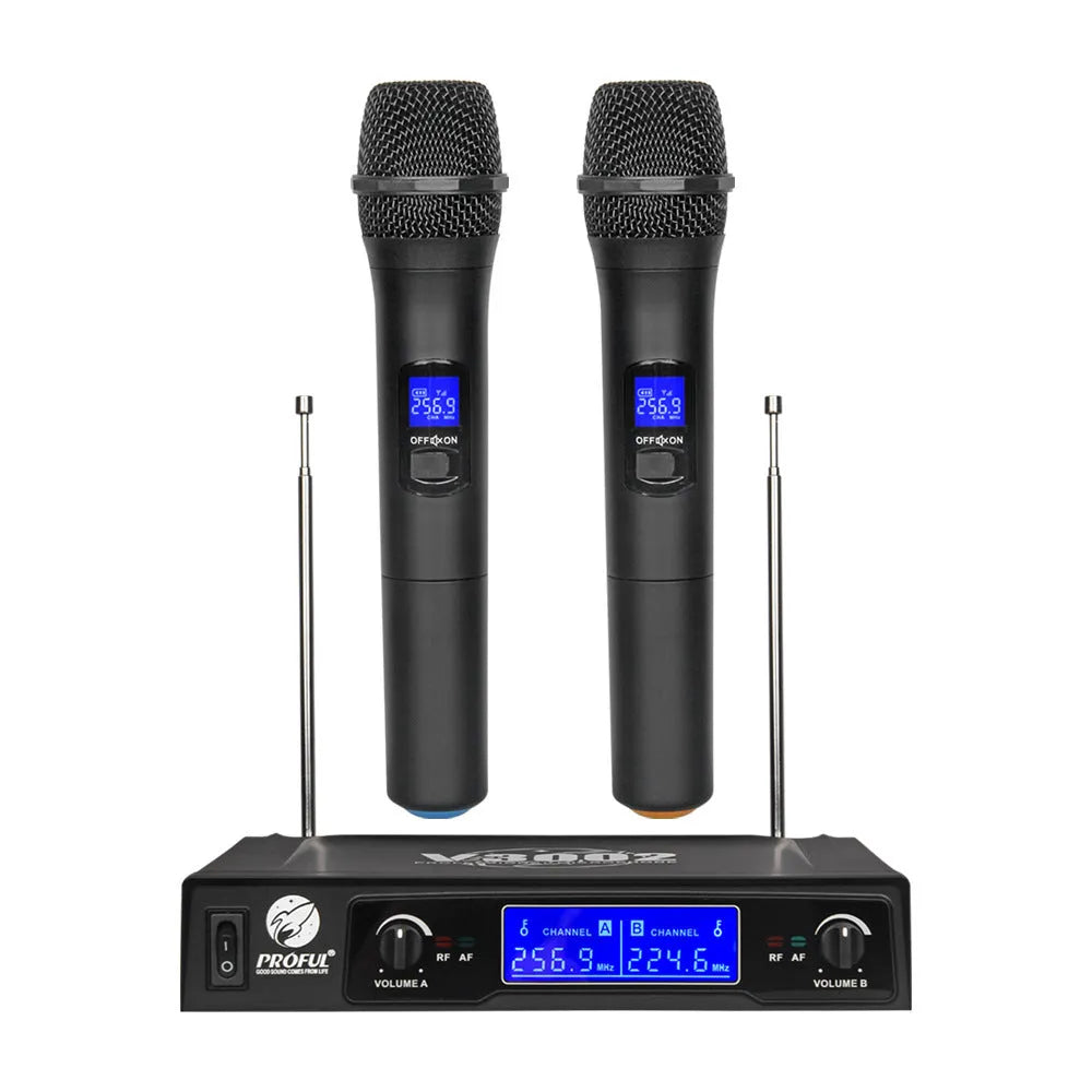 V-3002 black wireless handheld microphone system with two microphones and transmitter
