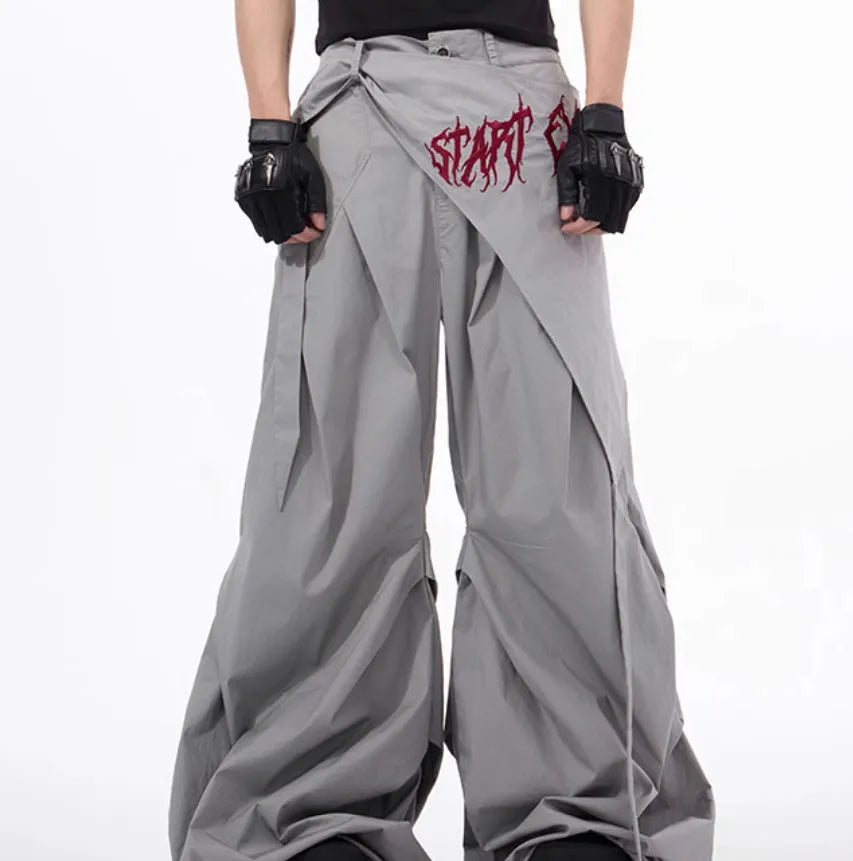 Korean-style wide-leg summer pants for boys in solid black or grey with loose fit design
