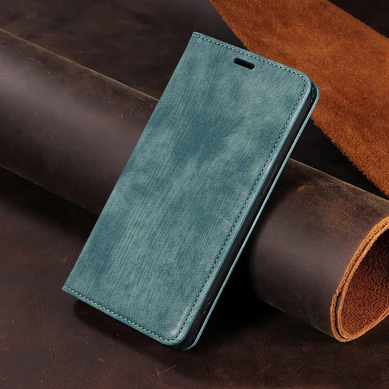 Magnetic flip leather phone case for iPhone in multiple colours showing front flap closed