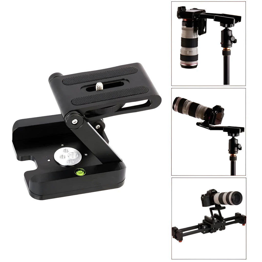 Z Flex Tilt Head desktop tripod folded on a table showing CNC aluminium alloy body and tilt mechanism