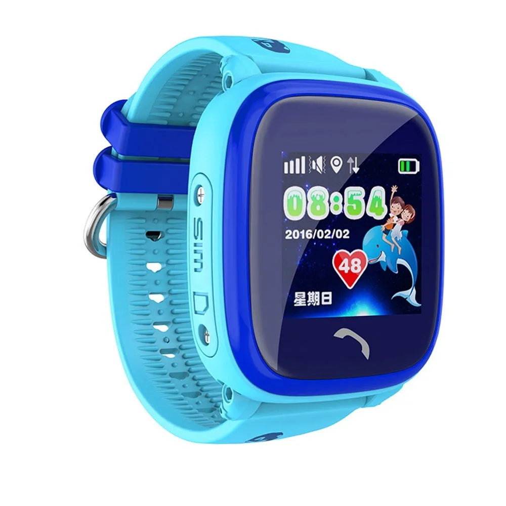 Blue and purple children's smartwatch with silicone strap and 1.22-inch touch screen display