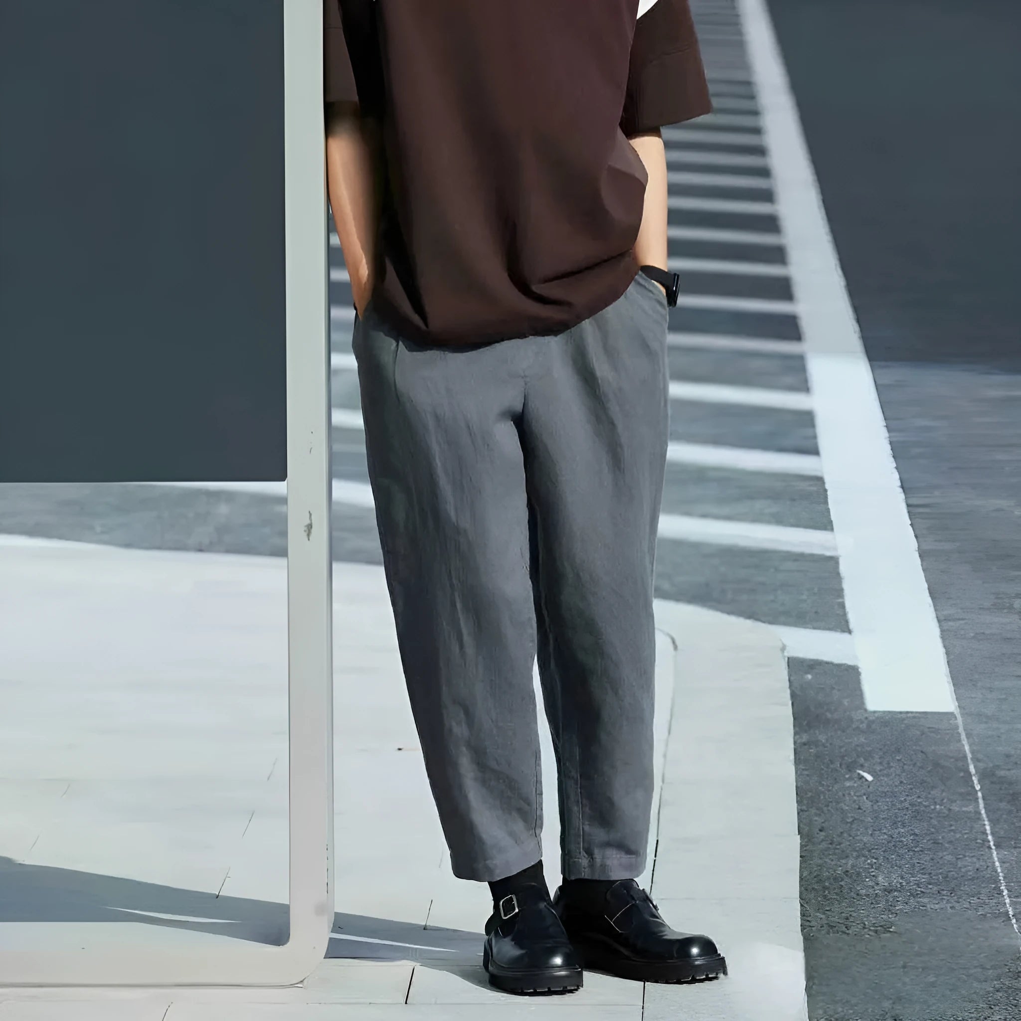 Men's loose fit straight-leg casual pants with drawstring waist in various colours