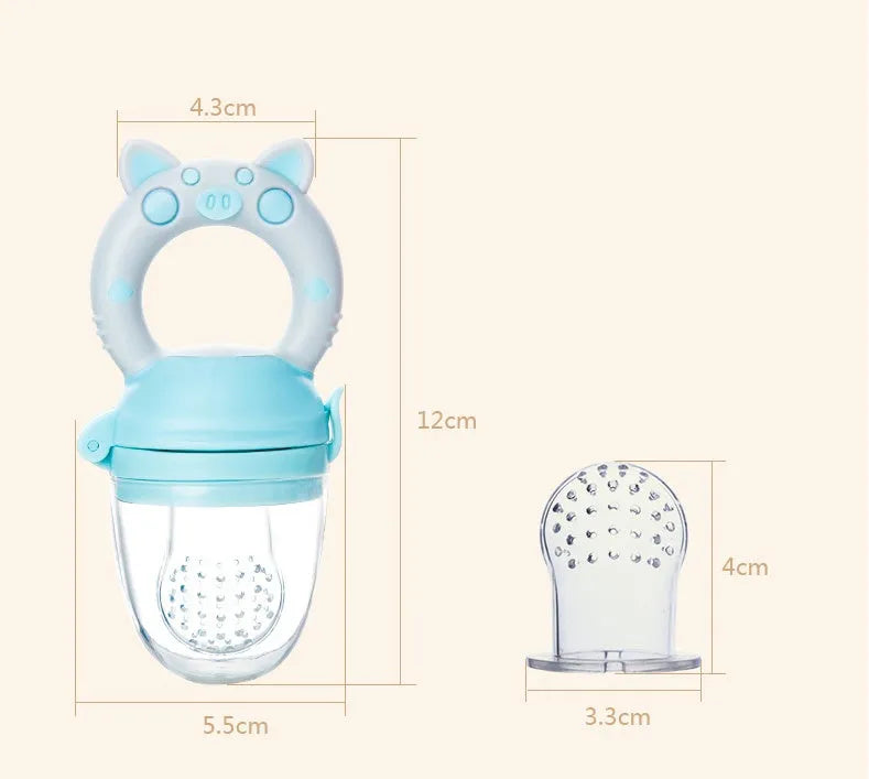 Silicone baby teether chew toy in blue, green, and pink colour options