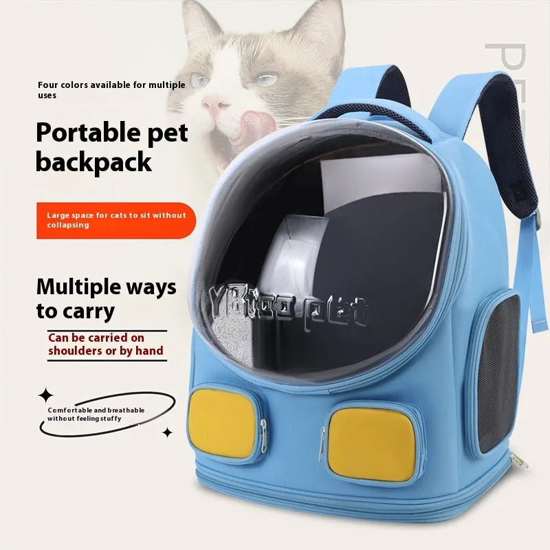 Large capacity nylon cat backpack in solid colour, medium hard structure for pets up to 9kg.