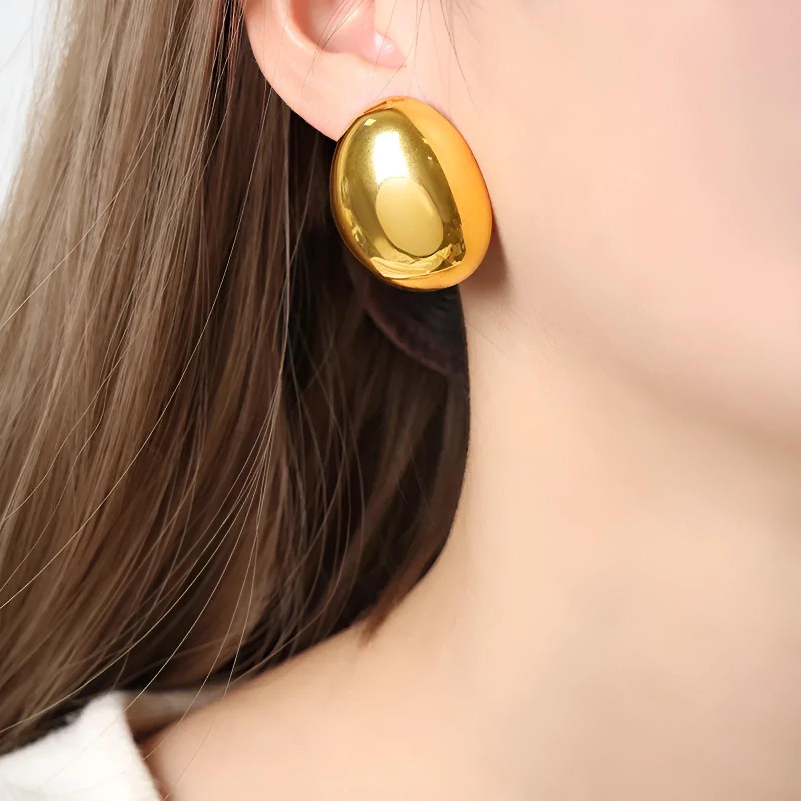 Geometric line ear studs with gold electroplated finish and glazed surface