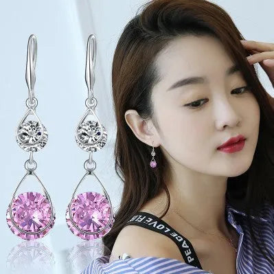 Women's teardrop earrings silver plated alloy inlaid artificial gemstones gold colour electroplating craft