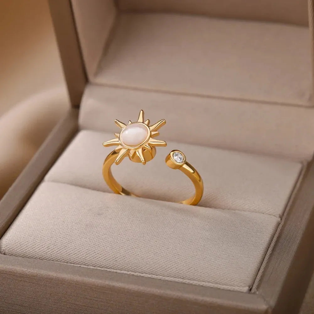Copper rotatable decompression ring with adjustable opening in gold electroplated finish
