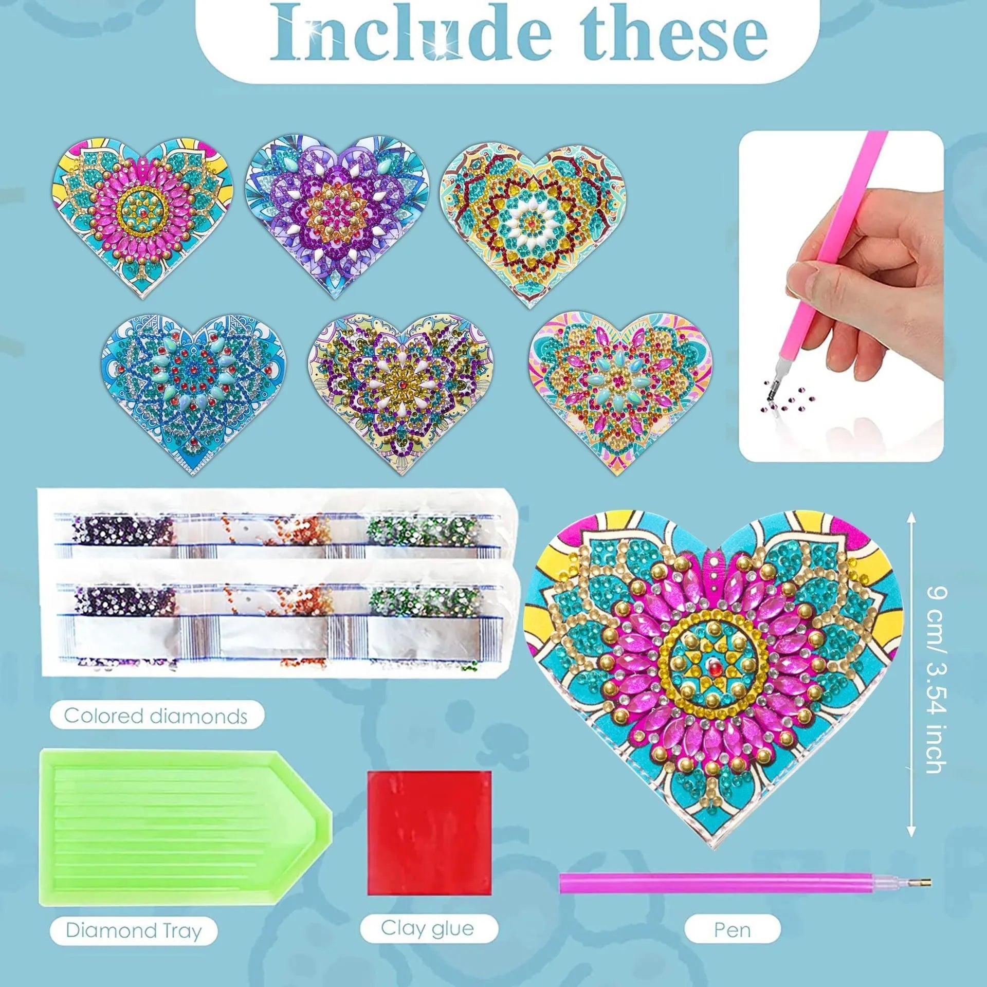 Six handmade PU leather bookmarks with stick-on crystals and flower cornerite decorative elements