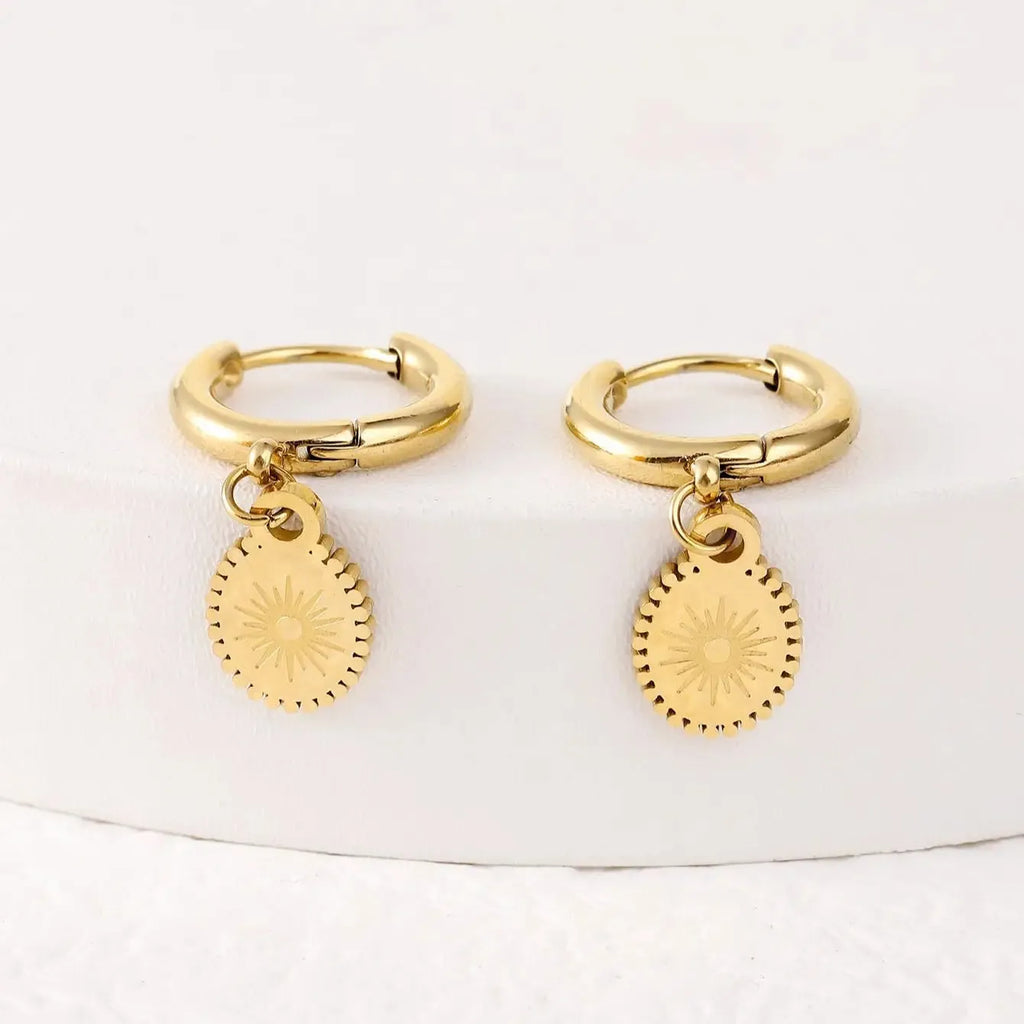 Stainless steel geometric ellipse earrings with ear button fastening in XY-EH005 colour