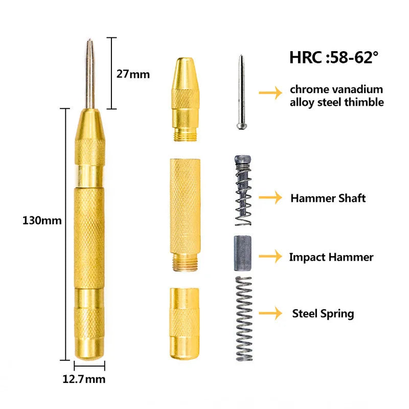 High speed steel cone drill bit punch set with centre punches including multiple step drill sizes
