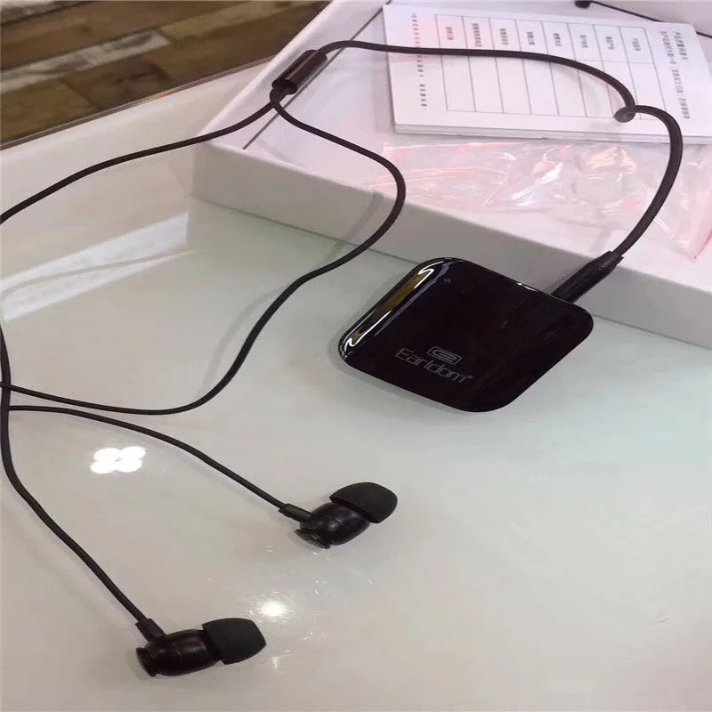 Bluetooth lavalier audio receiver with wireless headphones showing colour options black, grey, red