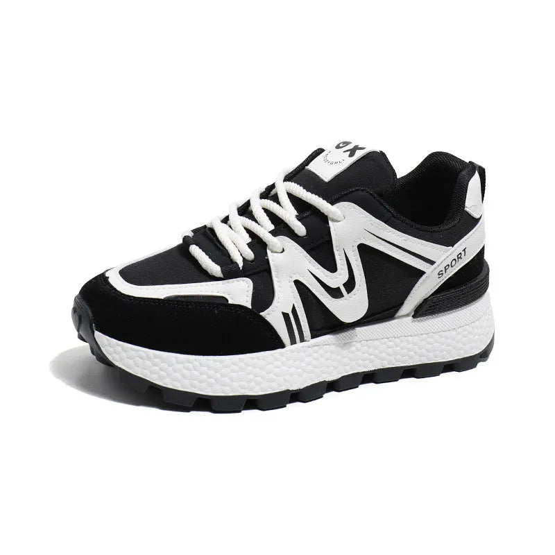 Women's black artificial PU platform casual shoes with round toe and lace-up front.