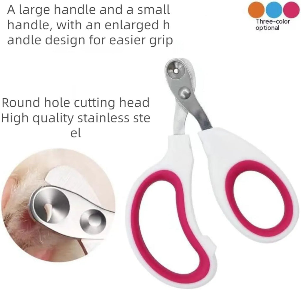 Blue cat nail clippers with circular safety hole and cushioned non-slip handle.