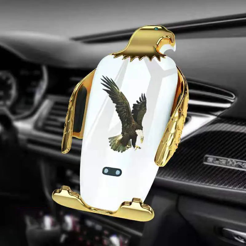 Wireless charging car phone holder with eagle design and suction cup mount