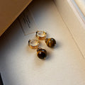 Maillard tigereye geometric earrings with real gold plating in French retro style