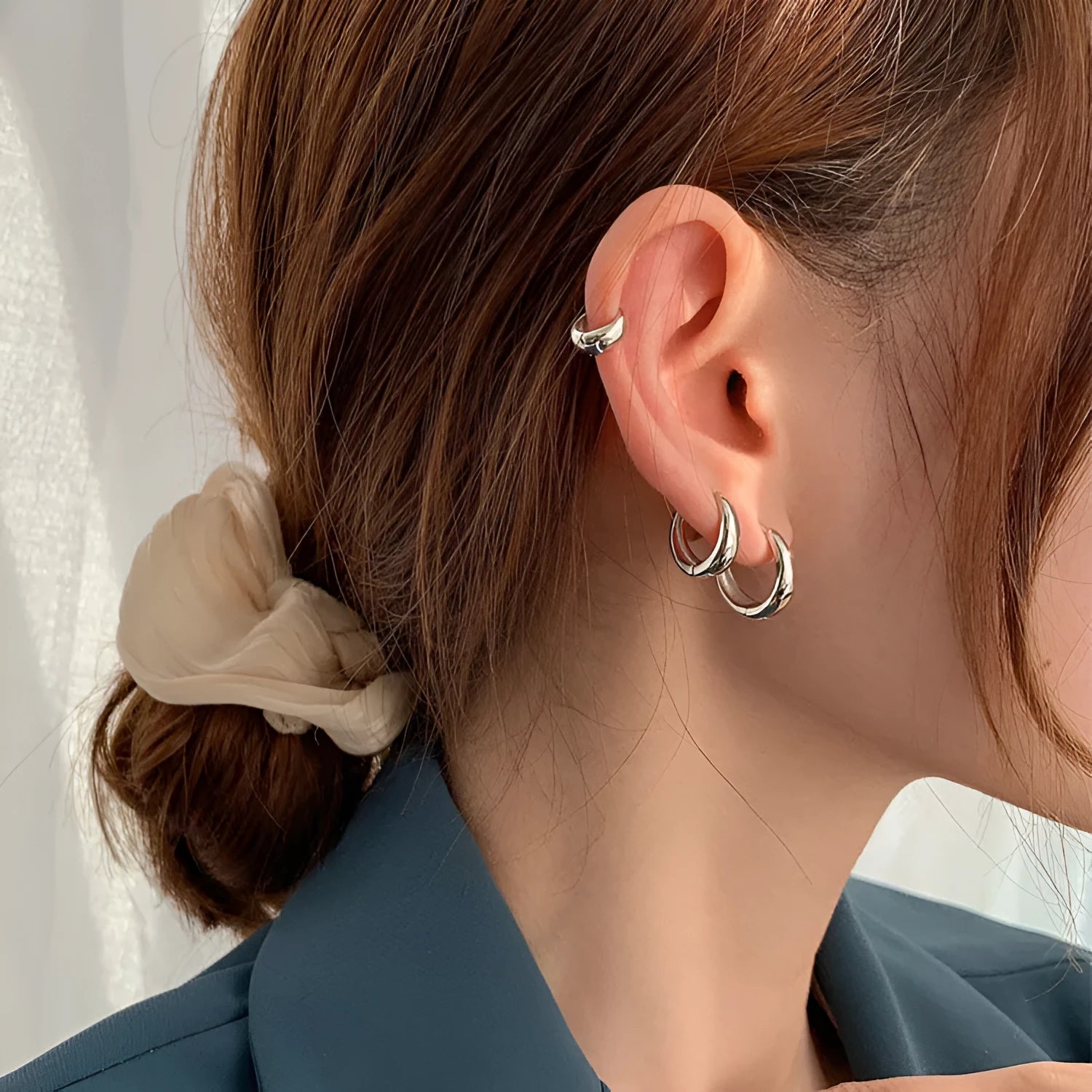 Women's geometric water drop earrings in copper with gold or silver electroplated finish