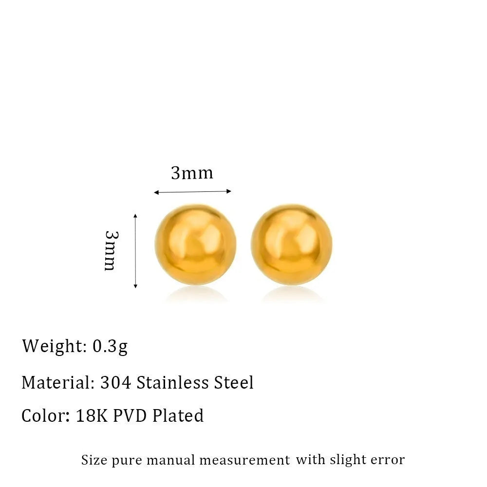 Stainless steel ball stud earrings in gold and silver colours showing 3mm to 6mm size range