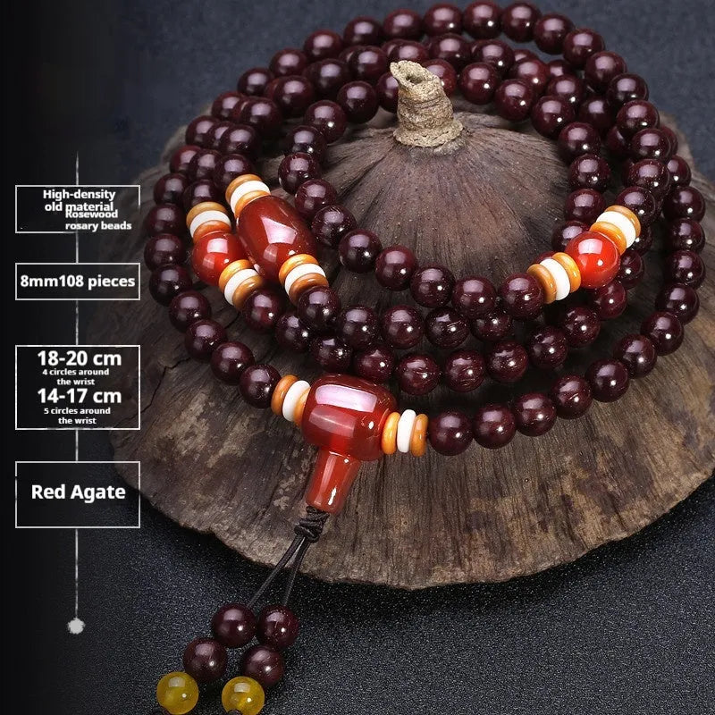 Men's rosewood bracelet with 108 beads showing lapis lazuli stone design option