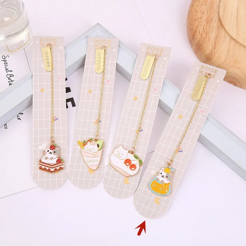 Jane Lime metal bookmark with cartoon cat pendant in four designs measuring 3.8x18.3cm