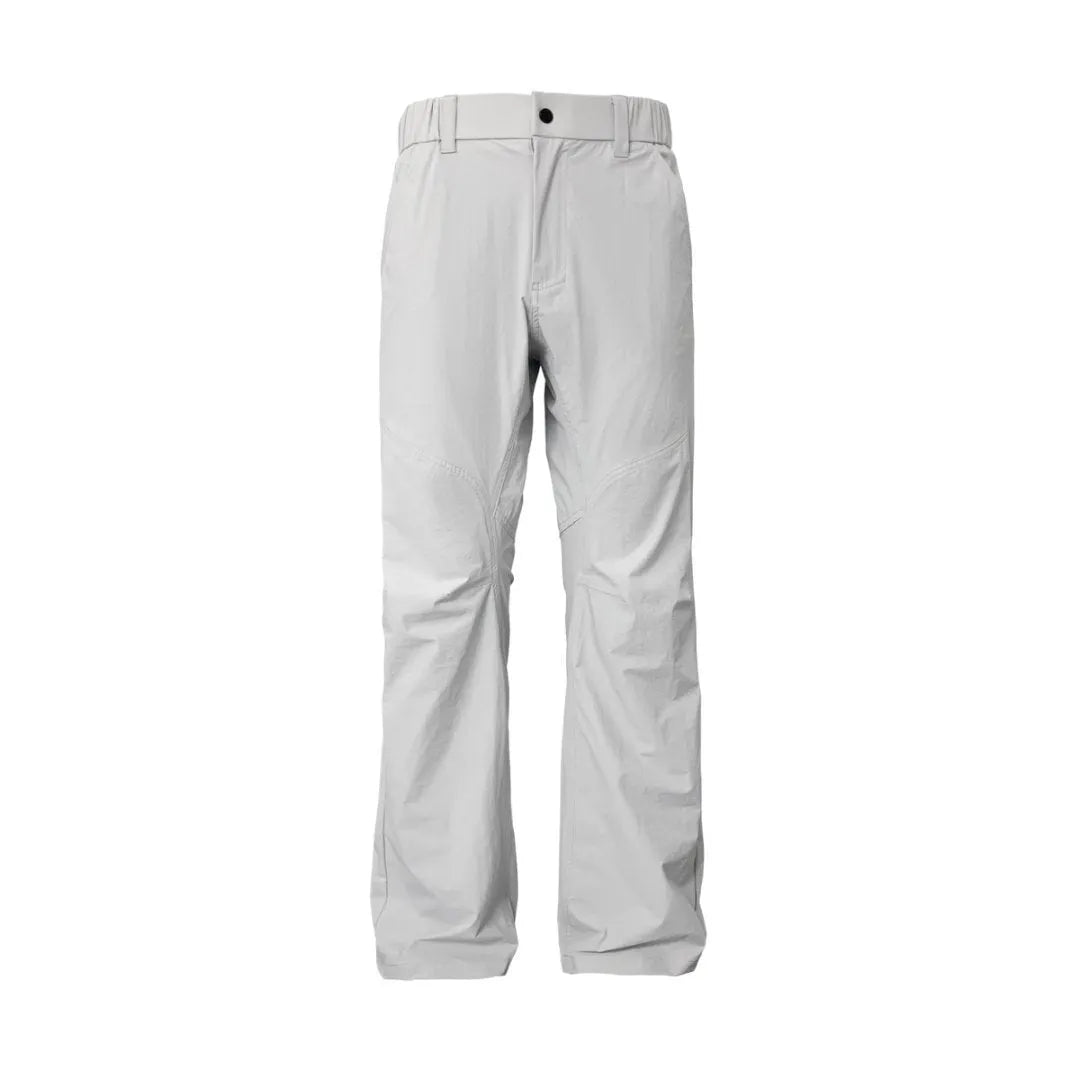 Men's 3D deconstructive straight leg casual trousers in Army Green with elastic waistband.