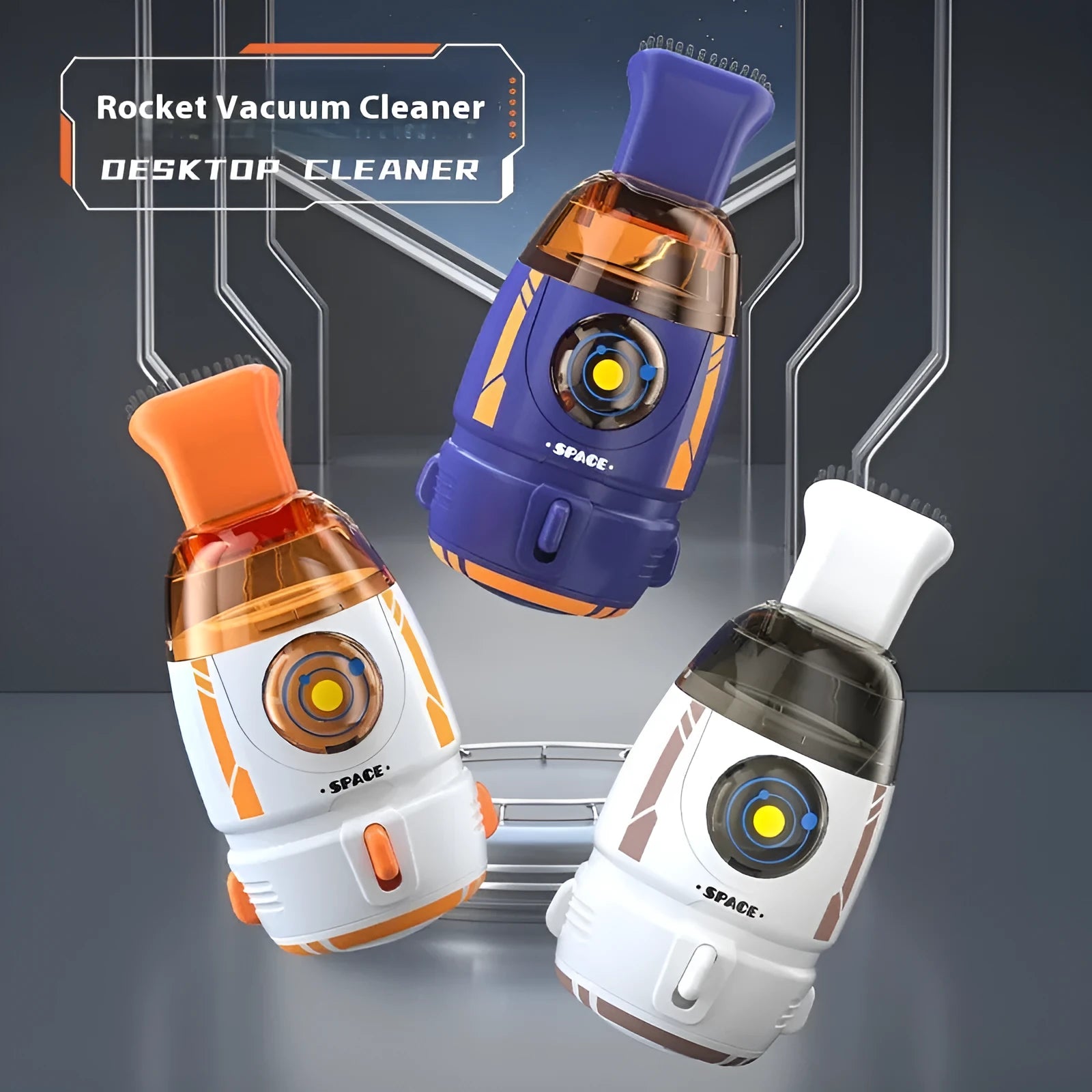 USB desktop vacuum cleaner in rocket design with blue colour for keyboard cleaning