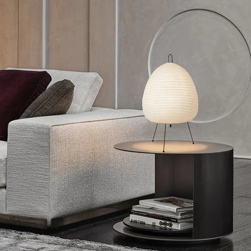 Japanese style rice paper table lamp with handmade shade and aluminium base