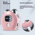 Portable white micro current facial massager with hot compress and double rollers for skin rejuvenation