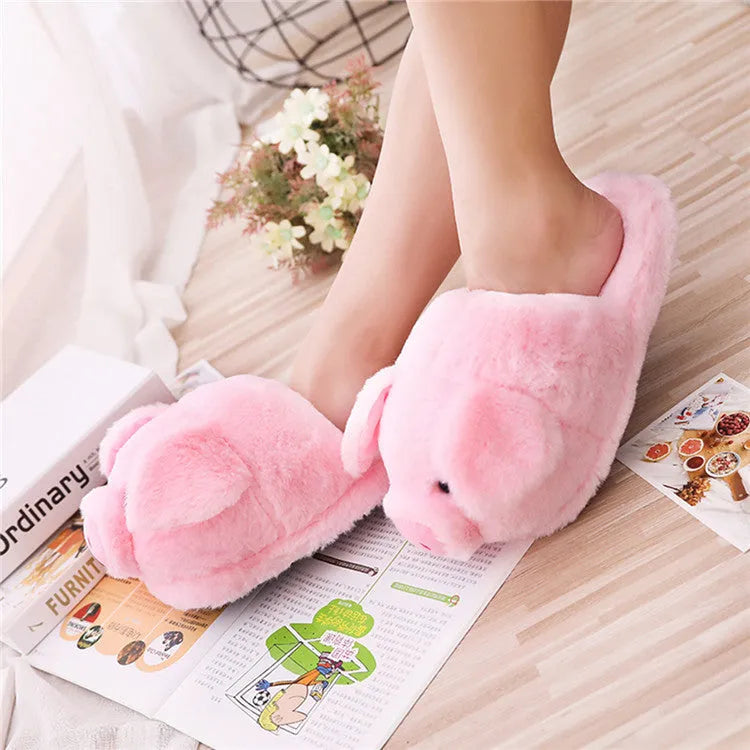Pink pig floor slippers with short plush exterior and PP cotton filling