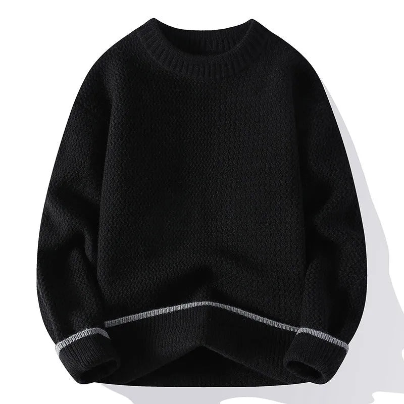 Men's grey loose fit polyester blend round neck sweater with long sleeves